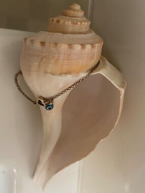 Gold Heart with black crystals and Blue Evil Eye Pendant bracelet